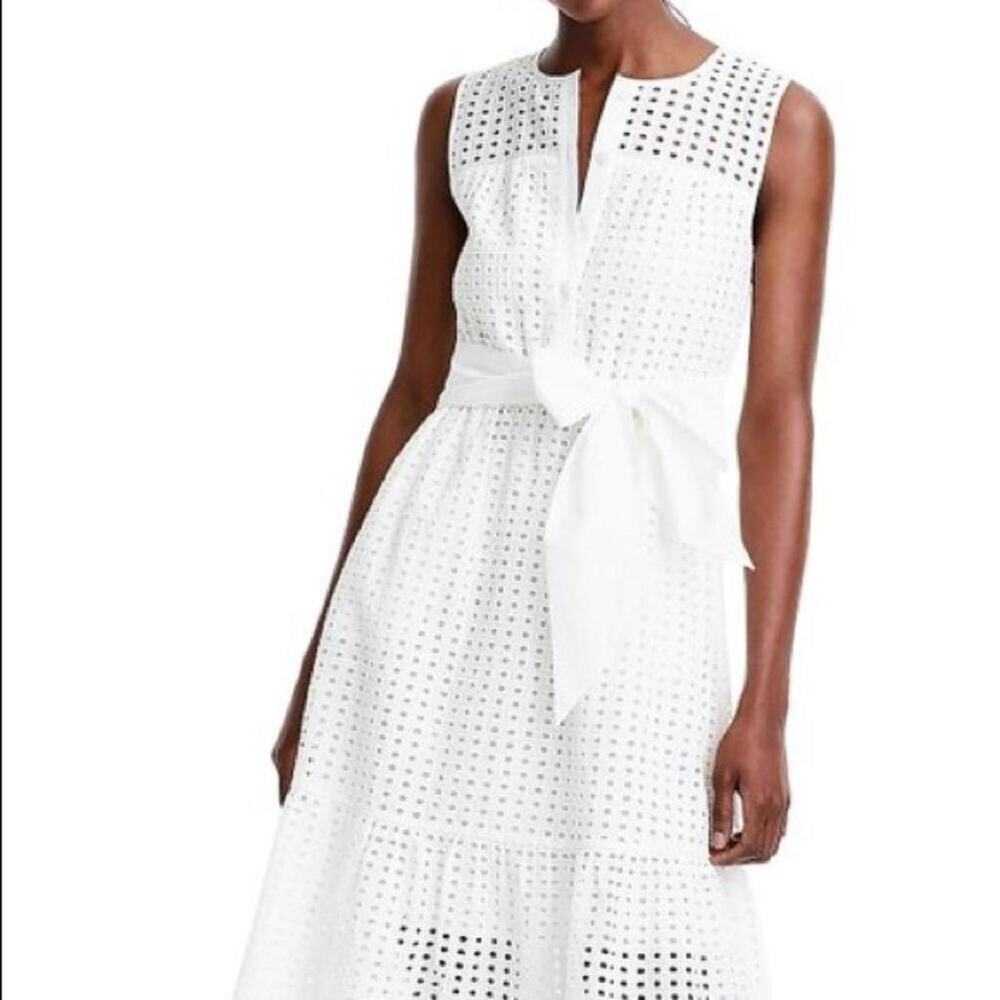 J. Crew White Cotton Eyelet Ruffled Lace Dress Cottage Boho Fairy Coastal